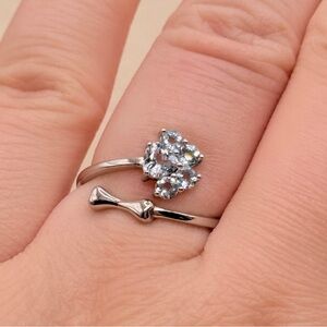 Elegant Silver Bone and Blue Topaz Gemstones Animal Paw Ring